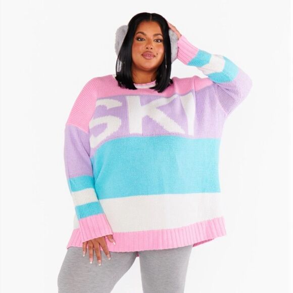 Show Me Your Mumu Ski In Pastel Cable Knit Oversized Sweater Size 2X NWT - Picture 1 of 13